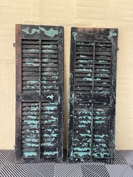 Pair Of Antique Painted Wood Shutters - Cottage Chic Decor