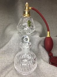 Two Fantastic Vintage WATERFORD CRYSTAL Perfume Bottles - One With Atomizer - One With Stopper - GREAT LOT !