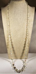 30' Long Vintage Aurora Borealis Cut Crystal Beaded Necklace