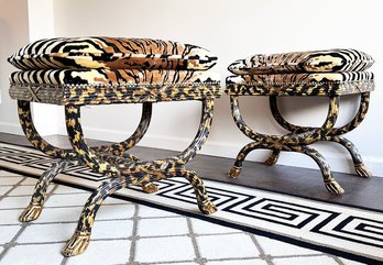 A Pair Of Neoclassical Style Curule Seats In Animal Print By William Switzer