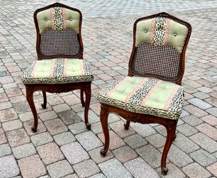 Pair Of Antique French Cane Seat And Back And Upholstery Chairs With Cushions