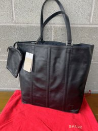 Bally TACCU Black Nappa Lamb Tote Bag W Attached Interior Change Purse & Exterior Key Strap & Dust Bag- NOS