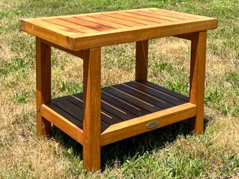 A Teak Shower Seat Or Outdoor Side Table By Aqua Teak