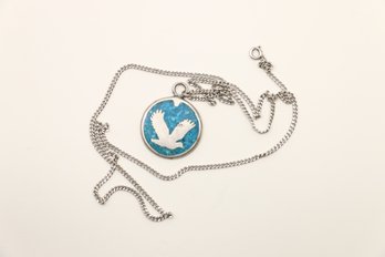 Sterling Silver Crushed Turquoise Eagle Pendant Necklace