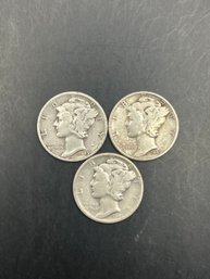 3 Mercury Dimes 1945, 1945-S, 1945-D