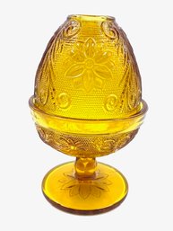 Vintage Amber Sandwich Glass Fairy Lantern