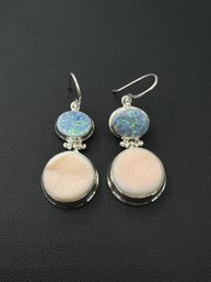 Opal & Druzy Quartz Sterling Silver Drop Earrings