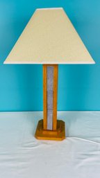 Wooden Table Lamp With Inlaid Ceramic Tile