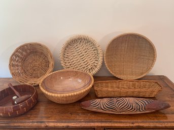 Lot Of Serving Baskets Cutting Board