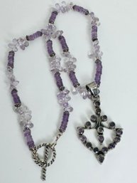 BEAUTIFUL AMETHYST STERLING SILVER DANGLE NECKLACE