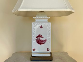 Asian Inspired White Porcelain Table Lamp With Shade