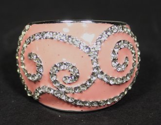 Contemporary Fashion Silver Tone Rhinestone Pink Enamel Large Size Ladies Ring Size 9