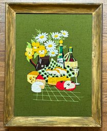 A Vintage Crewel Needlepoint - Wine And Cheese
