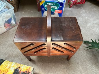 Vintage Wood Accordion Style Folding Sewing Box