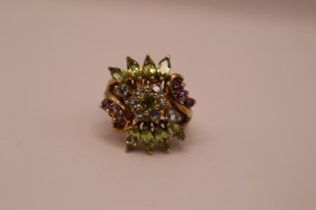 Sterling With Gold Overlay And Semi - Precious Stones Ring Size 6