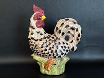 A Vintage Rooster In Hand-Painted Glazed Ceramic