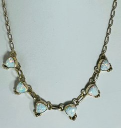 PRETTY STERLING SILVER AND OPAL LINK NECKLACE