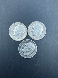 3 Roosevelt Silver Dimes 1949, 1949-D, 1949-S