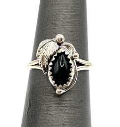 Native American Sterling Silver Onyx Stone Ring, Size 5