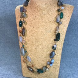 Very Pretty Extra Long (32') Multi Gemstone Necklace - Goes With ANYTHING - Many Semi Precious Gemstones