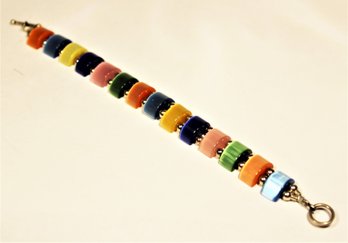 Sterling Silver Bracelet Having Colorful Stone Beads