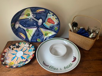 Lot For Outdoor Entertaining Platters And Utensil Caddy