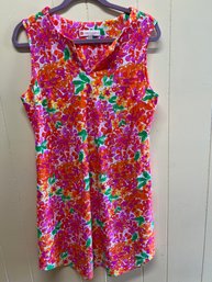 Jude Connally Pink/multi Floral Print Sleeveless Summer Dress - Size L