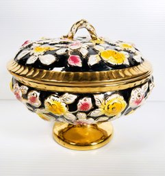 S. A. Leart ELPA Alco Baca, Portugal- Porcelain Rose Covered Bowl With 24k Gold Gilding