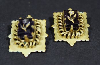 Victorian Gold Filled Small Scatter Pins Having Amethyst Stones W Flowers (one Missing Seed Pearl)