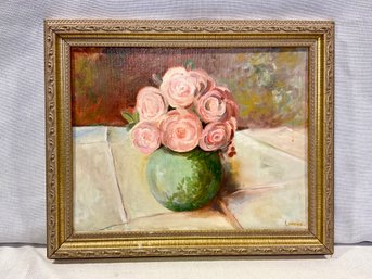 Bowl Of Roses, Original Oil On Panel, Bev Lorenz