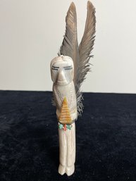 Native Zuni Carved Deer Antler Priest Fetish By Anderson Weahkee