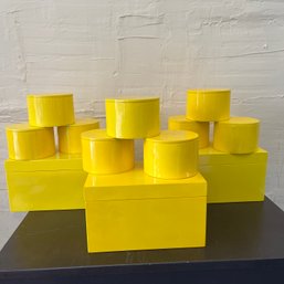 Wooden Boxes With Bright Yellow Lacquered Finish