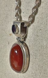 Sterling Silver Fine Necklace Pendant Amber W Gemstone W Sterling Silver Chain