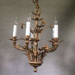 ($350 Price Tag) Adorable Small Vintage Italian Solid Brass Chandelier / Small Flowers - Good For Small Spot
