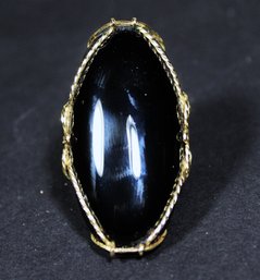 Large Size Black Stone Ring In Gold Tone Wire Setting Size 6