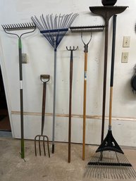 Lot Of Rakes And Garden Tools