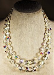 Double Stand Cut Crystal Aurora Borealis Necklace 1950s