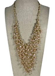 Very Fine Large Genuine Pink Peal And Gold Threaded Neckalce