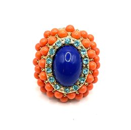 Vintage Large Coral Color Purple Beaded Ring, Adjustable Size 8 And Larger