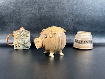 Three Super Fun Ceramics: Piggy Bank, 'Mistakes' Cup & Gecko Mug