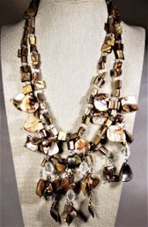 Contemporary Dyed Mother Of Pearl Bib Necklace Having Cut Crystal