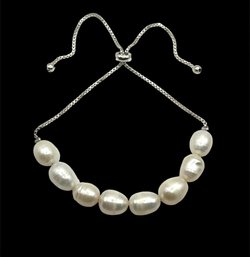 Beautiful Sterling Silver Cultured Freshwater Pearls Pull String Bracelet