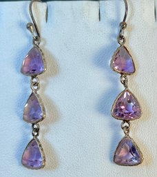 GORGEOUS FACETED AMETHYST STERLING SILVER DANGLE EARRINGS