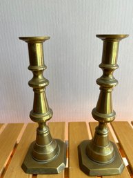 Pair Of Old Vintage Or Antique Brass Candlesticks