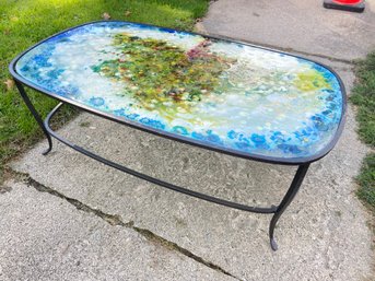 Glass Art Hand Painted Locally Made With Iron Base Coffee Table 48x28x17.5