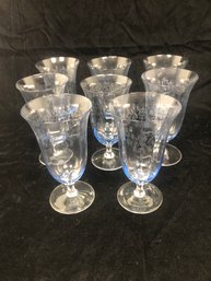 Set Of Etched Wine Glasses