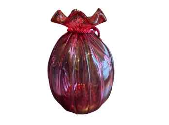 Pilgrim Glass Cinched Cranberry Bag Vase