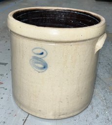 Antique Stoneware Crock With Blue Decoration