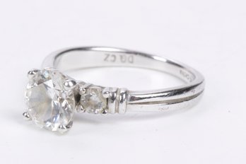 Stunning Sterling And Cubic Zirconia 3-stone Ring -Size 8.75