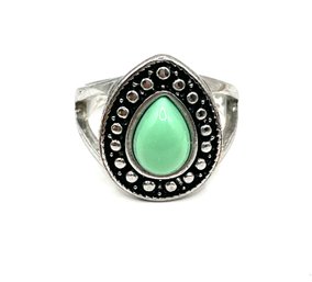 Vintage Southwest Style Turquoise Color Tear Drop Ring, Size 8